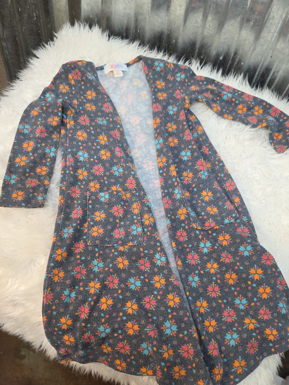 LuLaRoe Kids Top Gray with Pink, Yellow & Teal Floral